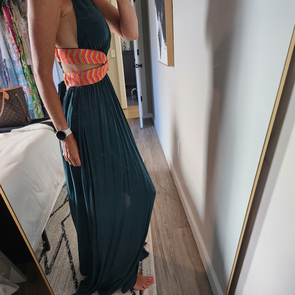 Dark Green Halter Maxi Cutout Dress - Picture 5 of 12
